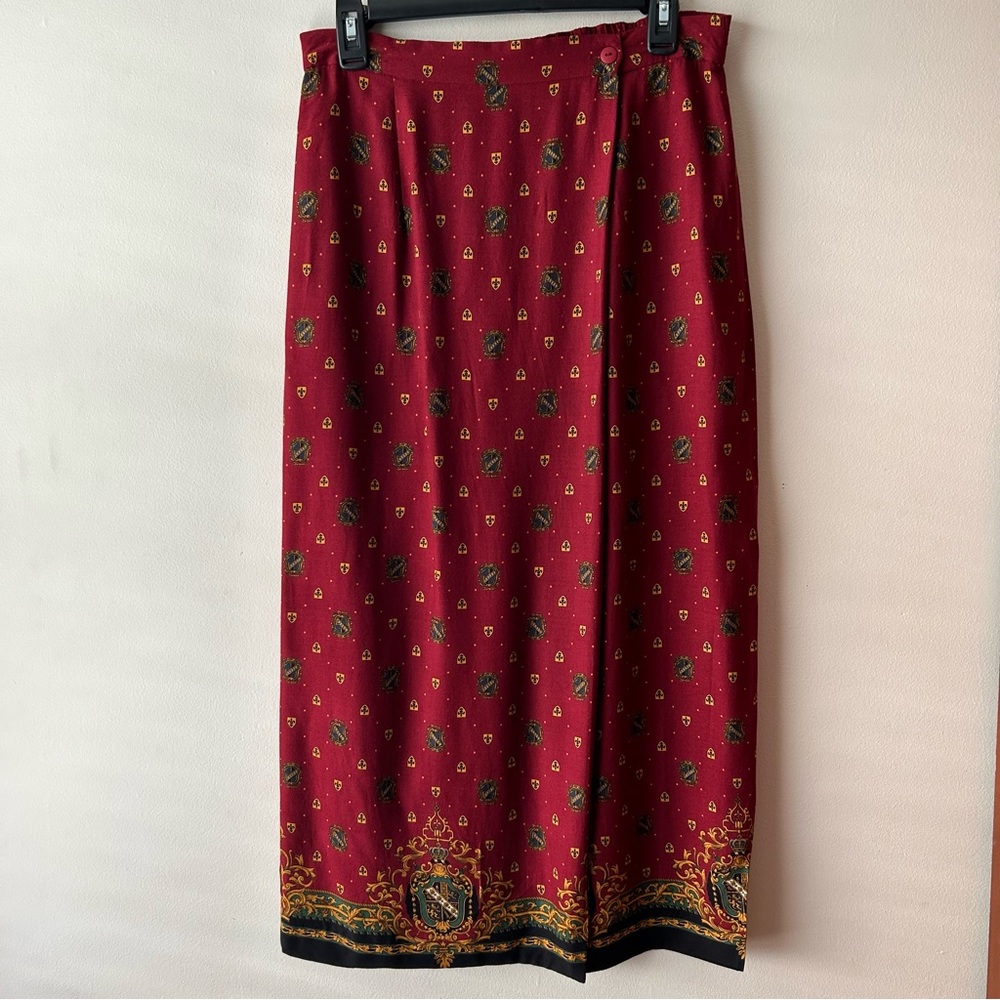 Pendleton Classic Vintage Signature Crest Crown Wrap Maxi Skirt Red Gold 12 - Picture 2 of 14